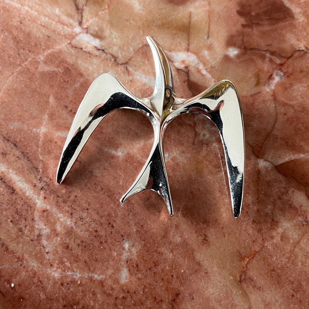 Vintage Sarah Coventry ‘Mr Seagull’ Modernist Brooch Silver Tone